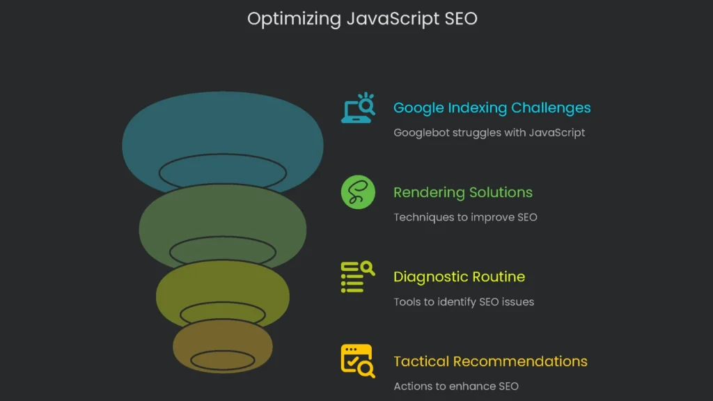 Diagram explaining how a server executes javascript, and how search engines index and crawl it, as it pertains to javascript SEO.