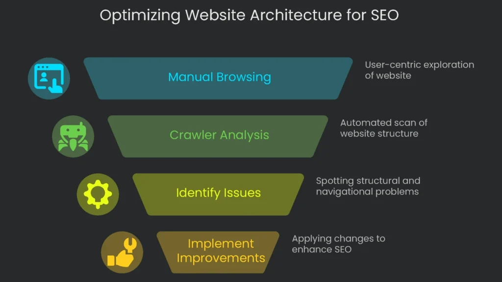 A blueprint for website architecture optimization for better SEO user flow.