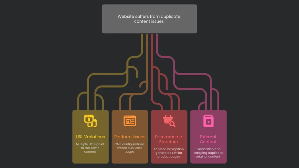 Illustrated image of a site that contains numerous duplicate pages.