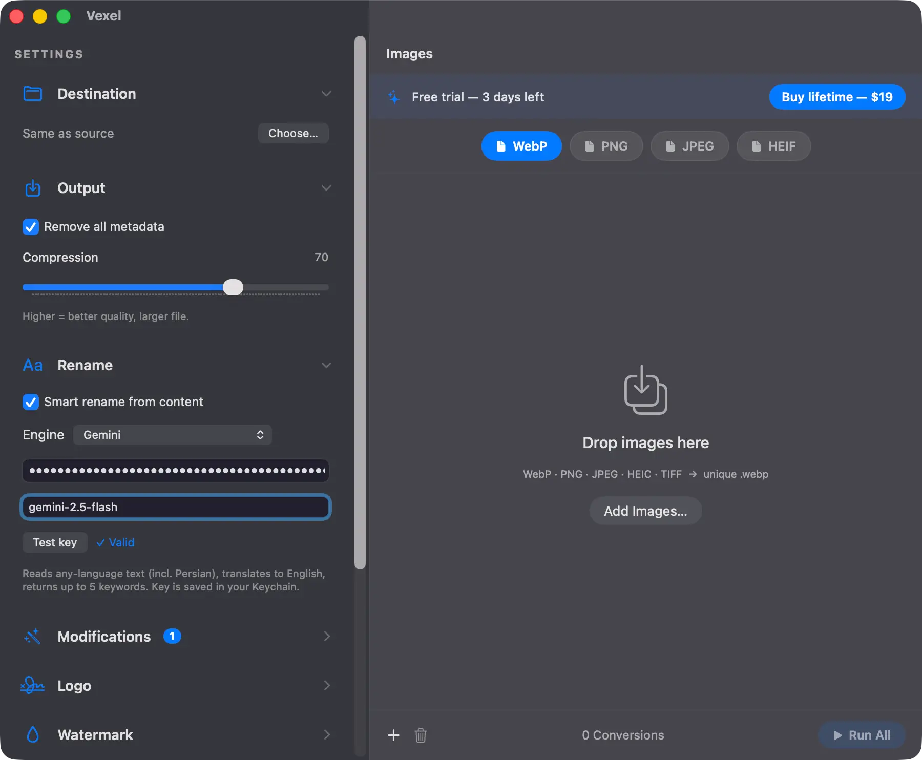 Vexel app interface