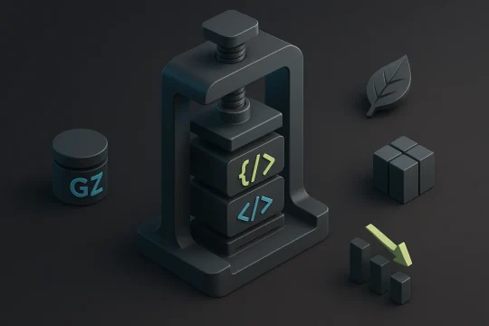 A diagrammatic illustration of code that has been minified to appear as a compact, optimized file, from a larger, readable one.