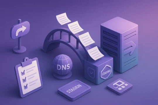 Graphic showcasing a streamlined and SEO-centric website migration workflow.