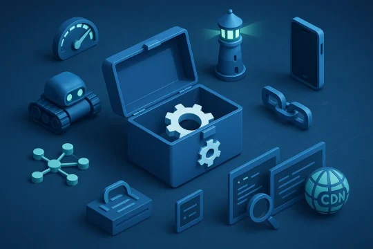 An image displaying the logos and main purposes of the top 10 Technical SEO tools.