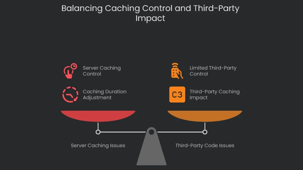 First-party caching control is balanced in a scale with the throttling effect of third-party scripts on speed.