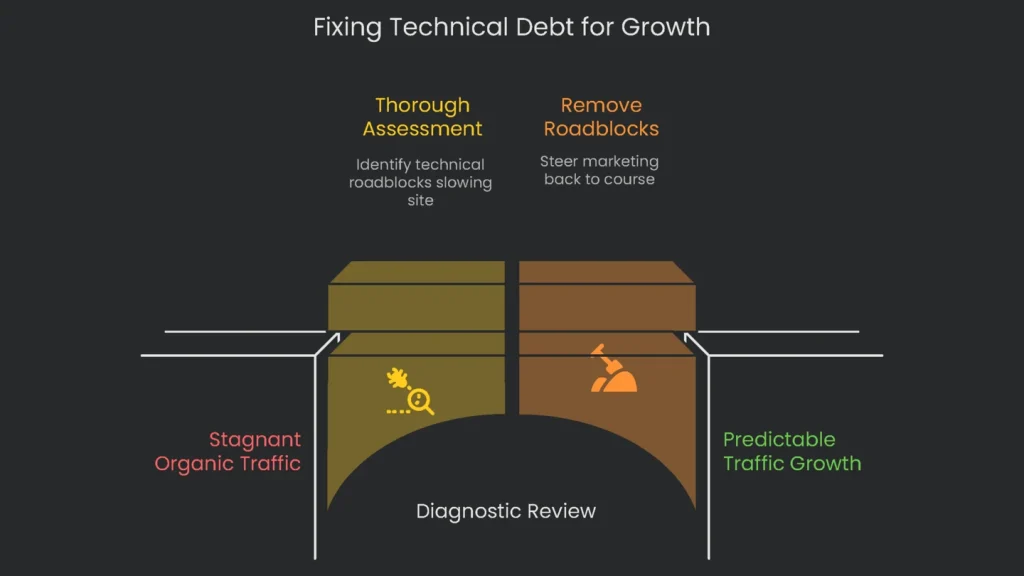 A crane removing \'debt\' from the top of a building demonstrating the removal of technical debt for business growth.