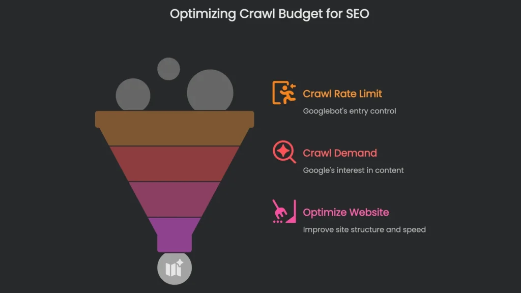 An infographic depicting how controlling a website\'s crawl budget can increase SEO.