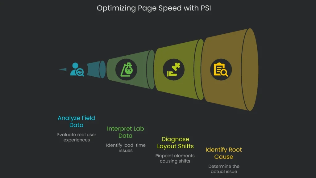 Screenshot of the report generated by Google PageSpeed Insights with emphasis on optimizing page speed metrics.