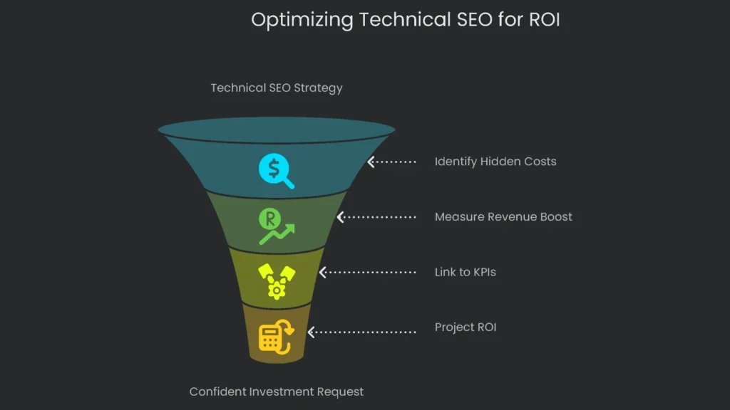 An ROI graphics are presented showing the importance of optimizing technical SEO.