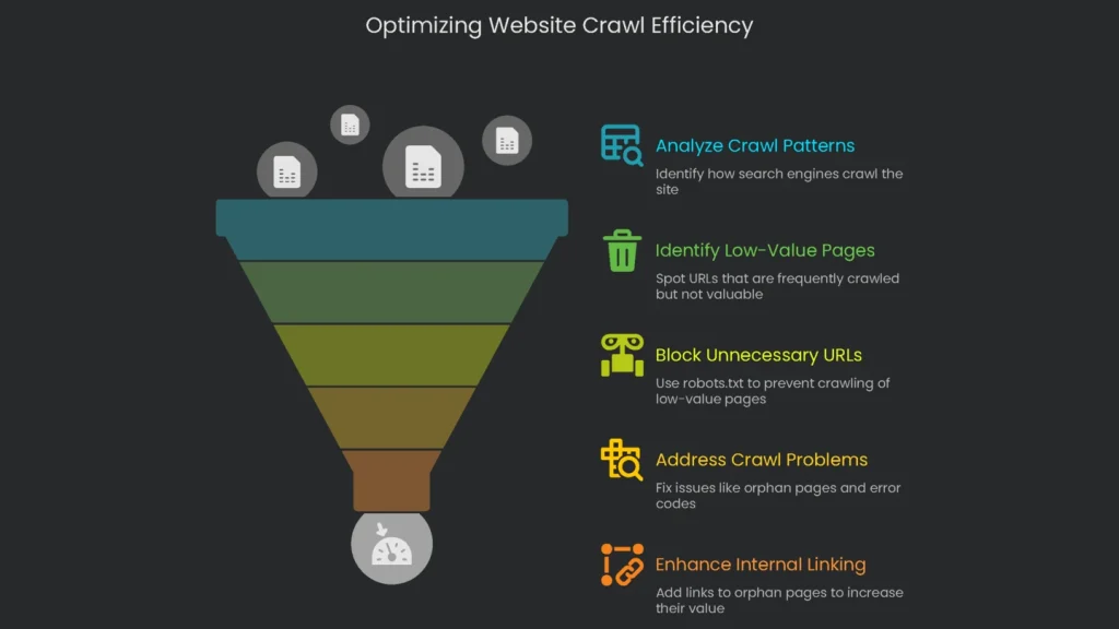 A diagram illustrating the optimization of website crawl for the search engines.
