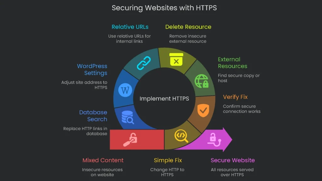 A digital fortress with ‘HTTPS’ on its gate symbolizing the securing of websites.