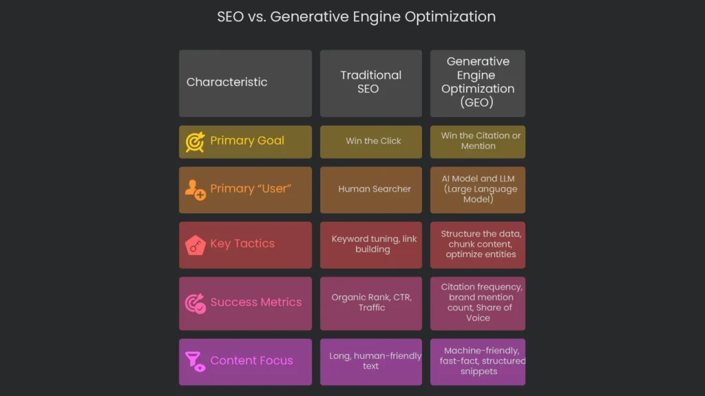 A scale weighing conventional search engine optimization against the recently developed Generative Engine Optimization (GEO).
