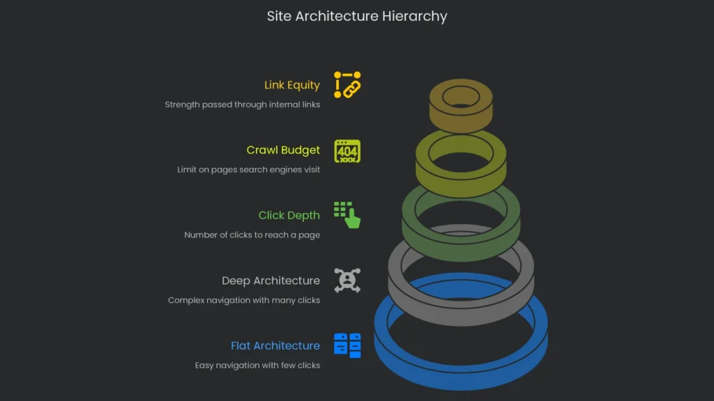 Hierarchical diagram starting at the homepage that branches to specific pages showing a logical site architecture.