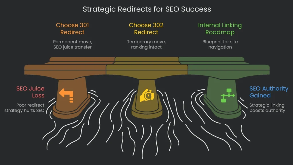 Depiction of a chessboard bearing pieces as redirects symbolizing the stragetic redirection focus in SEO marketing.