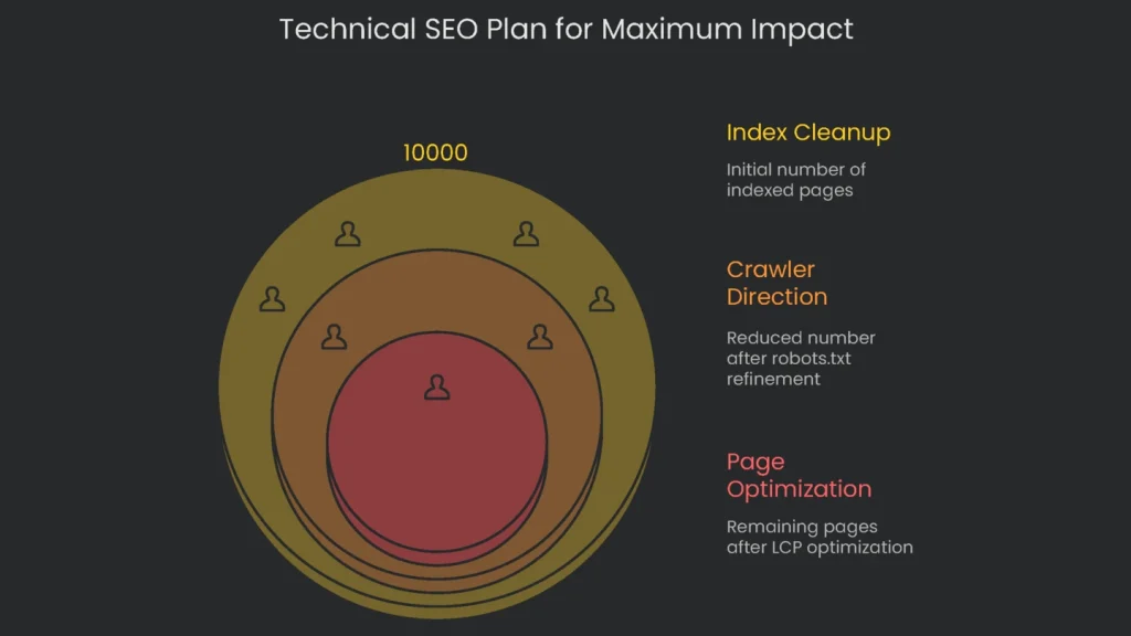 A blueprint for the technical SEO strategy with the goal of optimum return on investment.