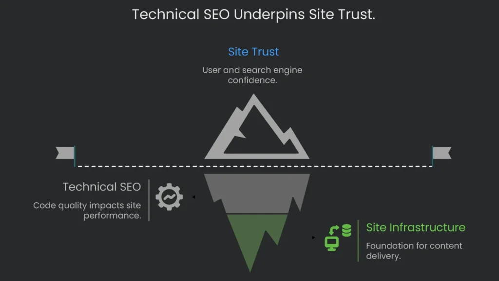 Technical SEO forming the strong foundational base of the Site Trust house.