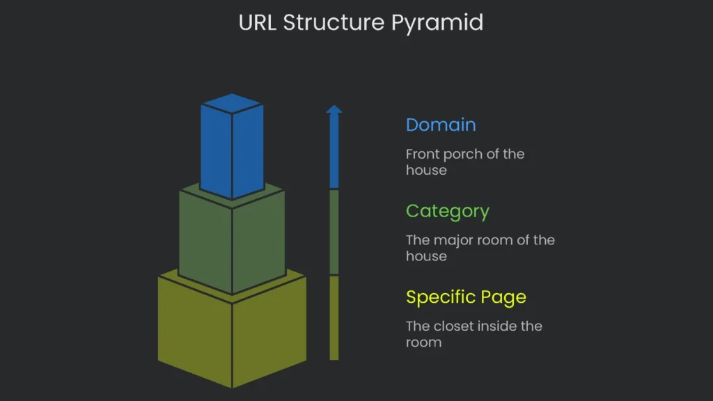 Pyramid diagram featuring a URL structure that is simple, clear, and logical.