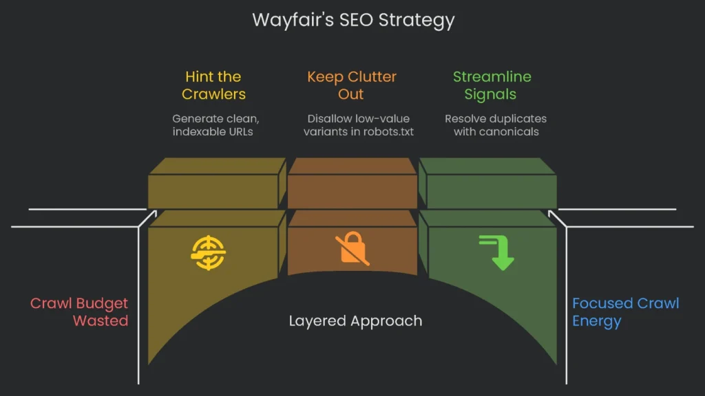 A complete set of images showcasing the successful Wayfair SEO strategy.