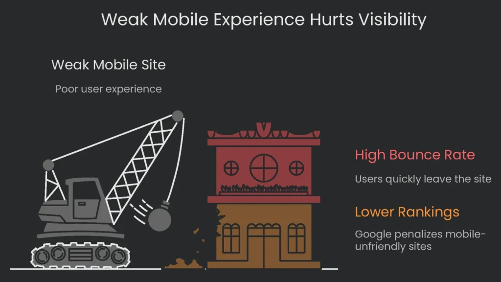 A frustrated audience member as a graphic to demonstrate the impact of a readily accessible site on mobile.