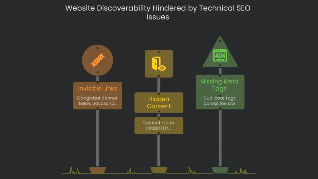 A website buried under a layer of technical issues, rendering it invisible to search engines.