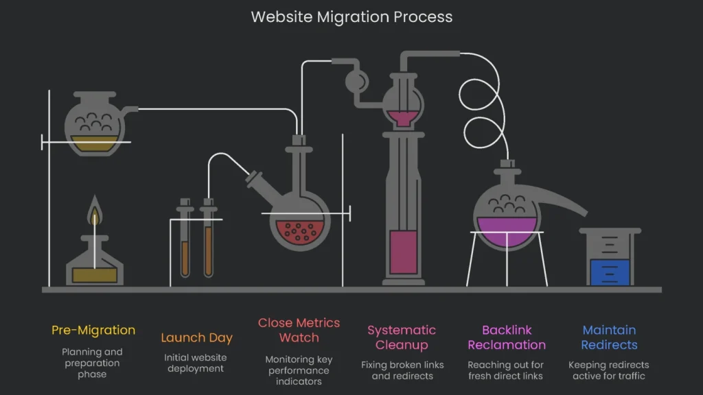 A complete flowchart describing the steps of the website migration process.