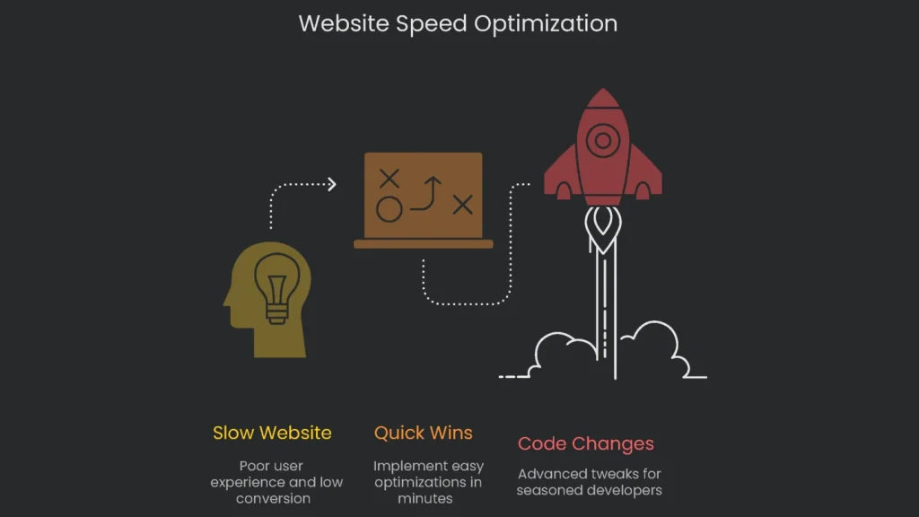 Laptop with a rocket taking off system symbolizing a fast website.