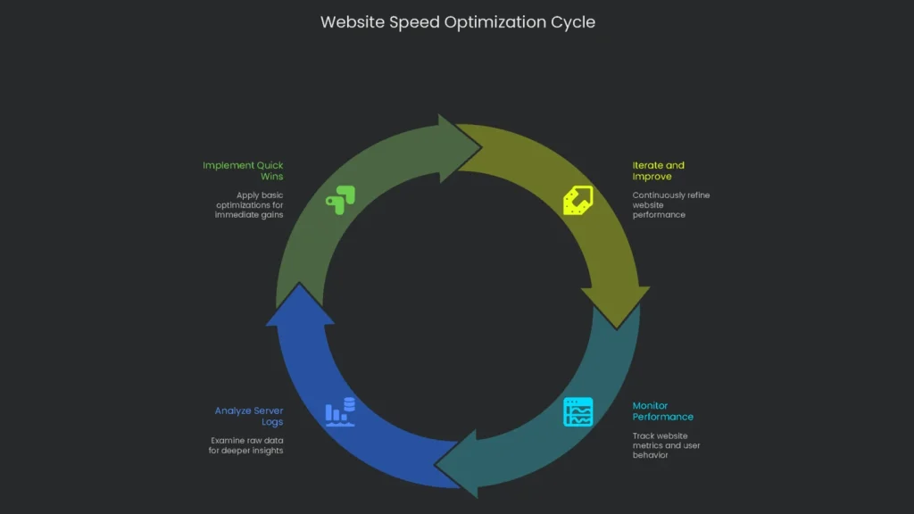 Analyze the implemented monitored cycles of continuous website speed optimization.